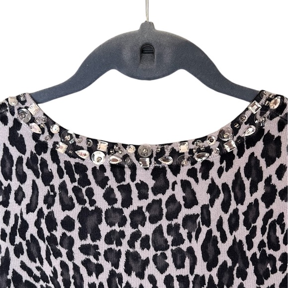 Quacker Factory Leopard Print Cardigan trimmed with Rhinestones - Picture 4 of 8